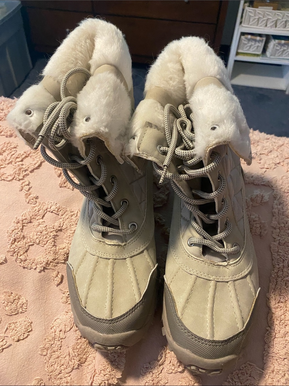 U.S. Polo Assn. Cream Faux-Shearling Lace-Up Winter Boots